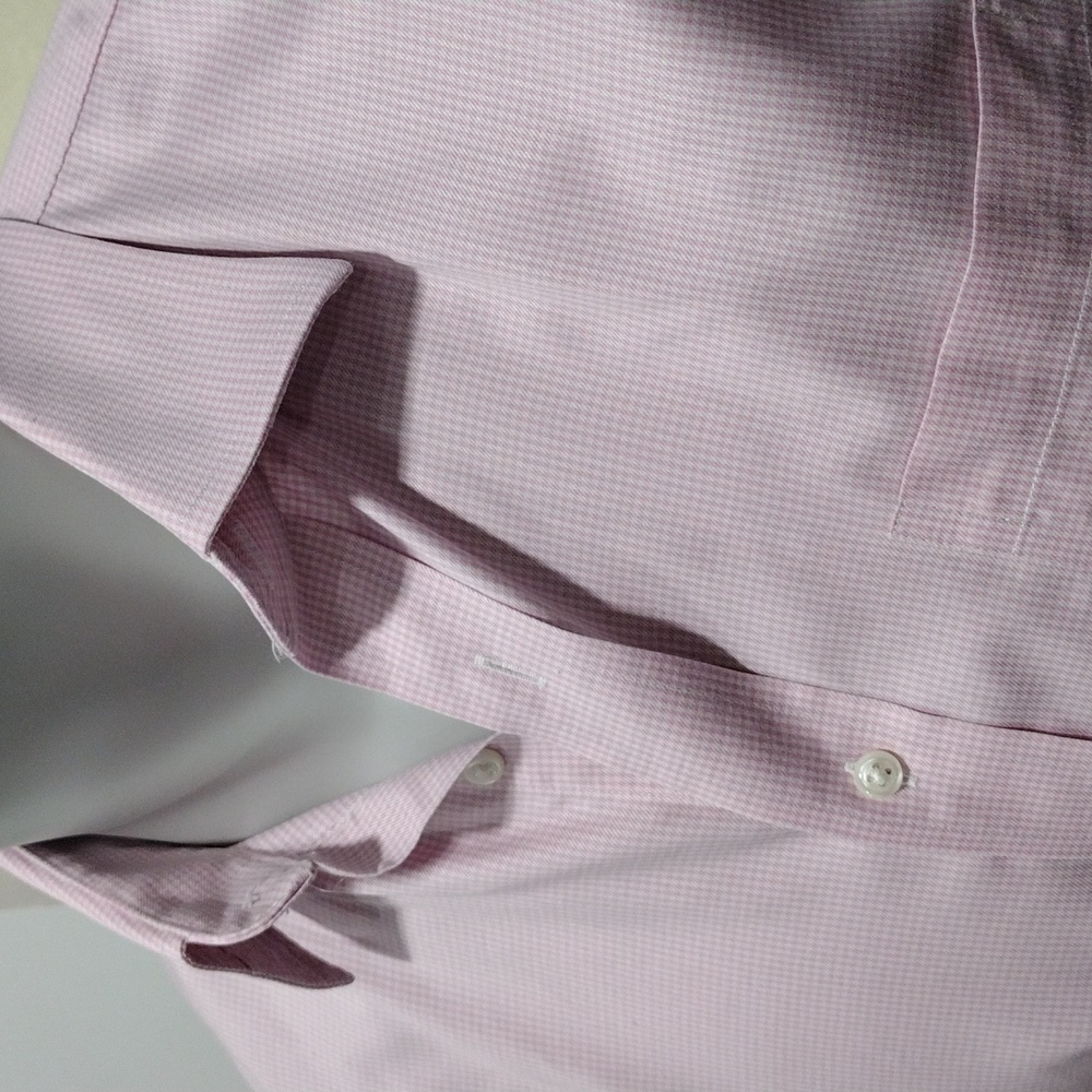 Nordstrom menspink and white micro gingham plaid cotton shirt. Neck 15.5 x 34/35
